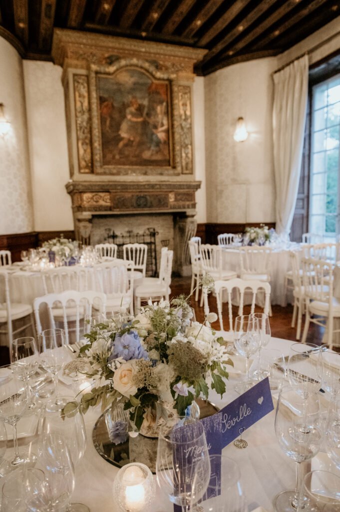 Centre de table pour un mariage au chateau de Lesigny
